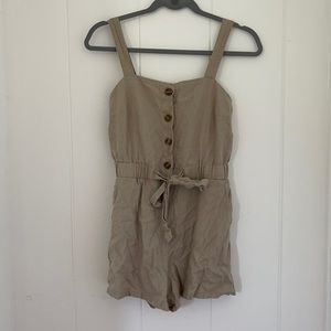 Tan button down and tie romper